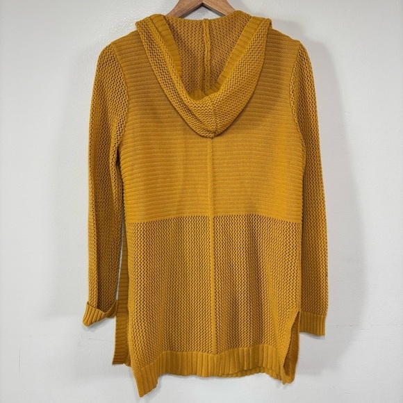 Marled Mustard Yellow Hooded Open Front Cardigan Sweater Size M - Picture 2 of 6